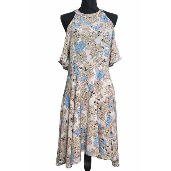En Creme Off Shoulder Floral Print Pattern Cold Shoulder Midi Dress - Picture 1 of 6